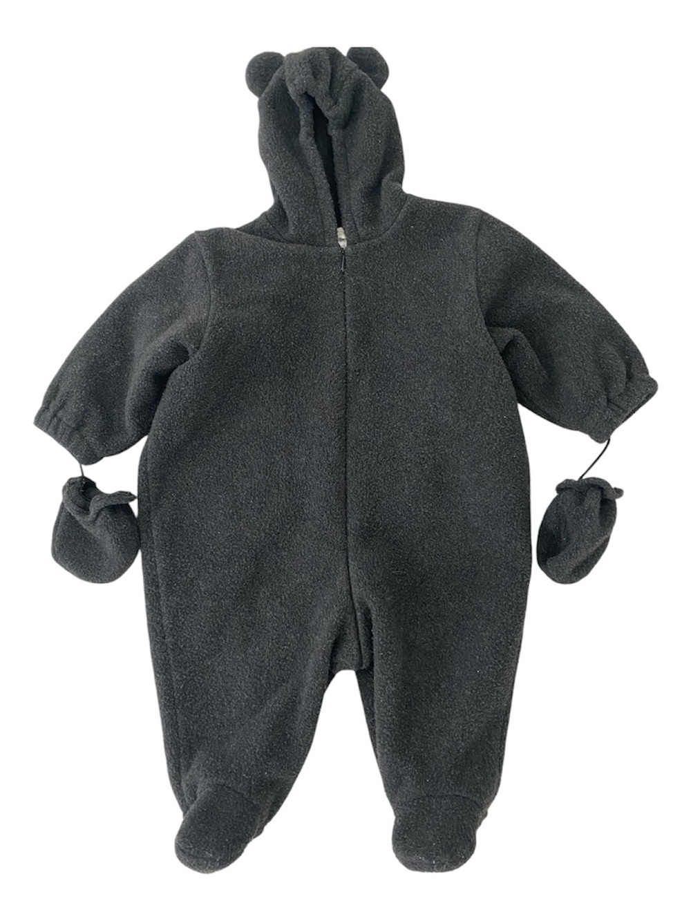 088–Bonpoint Black Fleece Baby One-Piece Footie with Hood and Mittens